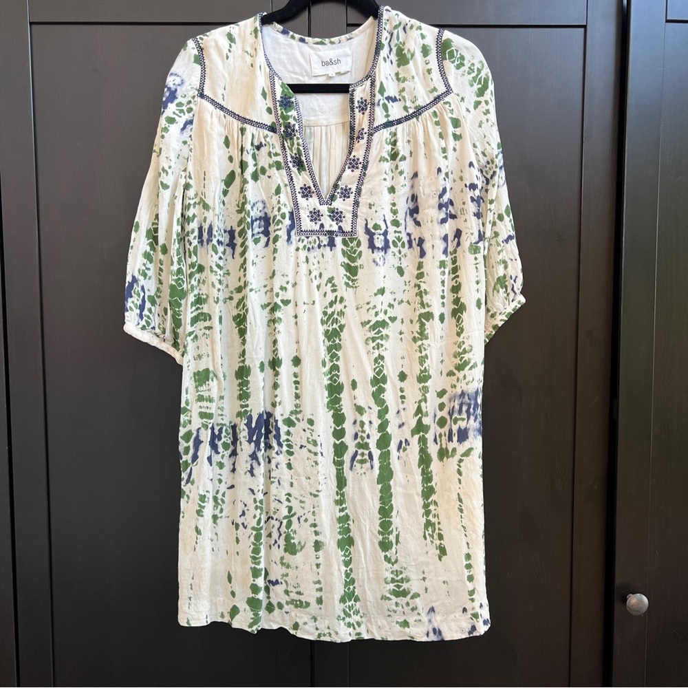 ba&sh Cream Tunic with Green and Blue Tie-Dye